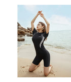 Swimsuit Women's Five Point Flat Leg Pants Conservative One-piece Slim Fit Sports Short Sleeved Hot Spring Swimsuit