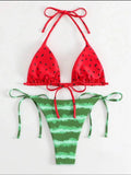 Sexy Women Cute Watermelon Print Halter String Micro Bikini Sets Two Pieces Swimsuit Swimwear Bathing Suit Beach Outfits Biquini