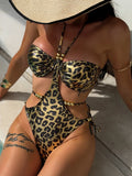 Golden Leopard Halter Underwired One Piece Swimsuit Women Swimwear Female Backless Monokini High Cut Bathing Suit Swim Bodysuit