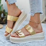Fashion Buckle Wedge Platform Sandals Women Summer Plus Size 43 Chunky Heel Sandals Woman Heighten Thick Sole Gold Sandles Mujer