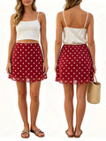 2026 Summer Women Mini Skirt Dot Print Elastic Waist Loose A-line Skirts Daily Casual Retro Skirt Streetwear