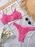 Sexy Wrinkled Bandeau Leopard Print Bikinis Sets Two Pieces Thong Swimsuits Beachwear Bathing Suit Swimwear Biquini