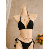 With Floral Dress Printed Halter Bikini Female Swimsuit Women Swimwear Three-pieces Bikini set Bather Bathing Suit Swim V8204