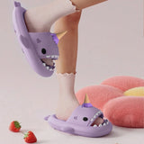 Summer Ice Cream Shark Slippers for Couples Cute Anti-Slip Thick Sole Indoor Bathroom Slides Men Women Beach Street Sandals
