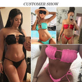 Tie Dye Pleated Ruffled Bikinis Bandeau Bikini Women Swimsuit Female Swimwear Two-pieces Bikini Set Hollow Out Bathing Suit Swim