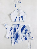 3 Pieces Thong Bikini 2026 Women Halter Swimwear Female Swimsuit With Skirt Beach Wear Printed Bathing Suit Summer Swimming