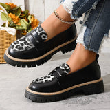 Fashion Leopard Print Platform Loafers Women Plus Size 43 Slip On Pu Leather Shoes Woman Comfort Thick Bottom Office Work Shoes