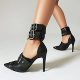 2026 Spring Fashion New Sexy Nightclub Party Pointed Toe Metal Buckle Decorated High Heel Shoes Women's Shoes Size 34-48