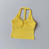 Women's Summer V-Neck Yoga Sports Vest Hanging Back Neck Design Outdoor Running Training Gathered Fit Active Wear Top