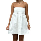 Women Sleeveless Strapless Backless Mini Dresses Summer Solid Color A-line Dress