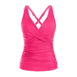 Women Bikini Tankini Top Front Knot Ruched Swimsuit V Neck Bathing Suit Swim Top Cross Back Swimwear Tops Summer Beach Wear