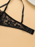 2-piece women's lingerie set with sexy ultra-thin lace and steel rims, push up bra with low waist seamless thong YS2451