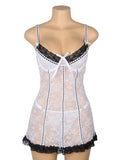 Black Sexy Lace Ruffled Suspender Babydoll Nightdress for Women Push Up Chemise Sleepwear Lingerie
