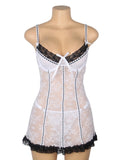 Purple Sexy Lace Ruffled Suspender Babydoll Nightdress for Women Push Up Chemise Sleepwear Lingerie
