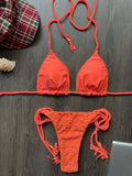 New Red Special Fabric Bikini Set Sexy Women's Hollow Fabric Split Swimsuit Summer Beach Bikini