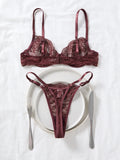 Deep Brown Lace Sexy Deep V Bra And G-string Transparent Hollow Design Women's Underwear Set Costume/Intimate Wear