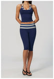 New Fake Two-piece Yoga Sets Women Striped Shock-absorbing Slim Sports Tank Top Fitness Suit Gym High Waist Mid Pants Tracksuit