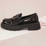 Fashion Metal Decor Platform Loafers Women 2026 Slip On Thick Sole Oxford Shoes Woman Plus Size Snake Pattern Pu Leather Shoes