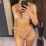 3PCS With Hollow Out Skirt Halter Bikini Female Swimsuit Women Swimwear Three-pieces Bikini Set Bather Bathing Suit Swim V6451