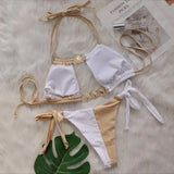 2026 Leopard Rhinestone Jewelled Bikini Women Hollow out Swimsuit female Thong Swimwear Diamond Bikini Set Halter Bathing Suit