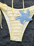 Sexy Yellow Starfish Bikini Set 2026 Women Bandeau Pleate Push Up Bra Drawstring Side Thong Swimsuit Beach Bathing Suit Swimwear