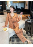 Spring and summer ice silk pajamas for women, sweet pajamas set, long sleeves and trousers, comfortable home clothes