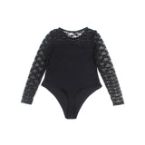 Black Lace Long Sleeve Open Crotch Bodysuit for Women Sheer Mesh Teddy Lingerie Push Up Swimwear Fabric Sexy Jumpsuit
