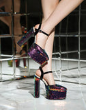 Women Platform Pointed Sandals 15.5CM/6Inch Summer Model Show Sequin Heels Europe and America Nightclub Party Large Size Shoes