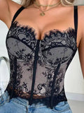 Black Lace Sexy Hollow Fishbone Bra Pure Desire Tight Strap Shaping Outer Wear With Chest Pads Tube Top Elegant For Women WO8D