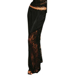 Women's Summer Satin Lace Patchwork Long Skirts Mid Waist Solid Color Fashion Elegant Asymmetric Skirts