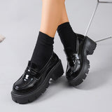 British Style Thick Heels Loafers Women Fashion Slip On Chunky Platform Pumps Woman Plus Size 35-42 Pu Leather Student Shoes