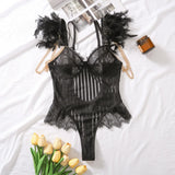 Fashionable New Sexy Lace Spliced Flower Embroidery Mesh Backless Deep V Suspenders Sleeveless Bodysuits Charming Casual H2F1