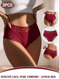 3PCS/Set Women's Sexy Lace Panties High Waist Hollow Out Briefs Breathable Underwear Female Elastic Soft Lingerie XS-XXL