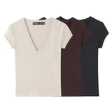 Women's Short-Sleeve Slim-Fit Simple V-Neck T-Shirt Colors Women V Neck Slim Fit Short Sleeve T Shirt Casual Top For Summer K1LO