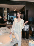 Women's spring and summer modal pajamas, comfortable three-piece home wear set with chest pad