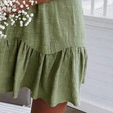 V Neck Summer Dress for Dating Women Dress Solid Color Flounce Edge Spaghetti Strap Women Party Dresses