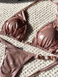 PU Leather Pearls Bikini Mini Micro Thong Bikinis Women Swimwear Female Swimsuit Two-piece Bikini Set Halter Bathing Suit Swim