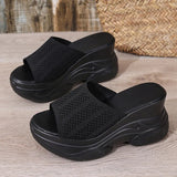 Peep Toe Wedge Heel Slippers Women Breathable Knitted Chunky Platform Sandals Woman Plus Size 43 Thick Sole Summer Sandals 2026
