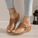 Summer Women's Wedge Sandals 2023 Clip Toe Orthopedic Arch Support Sandals Woman Pu Leather Non-Slip Soft Platform Flip Flops