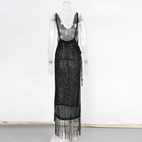 New Sexy S - XL Fringe Tassel Knitted Crochet Tunic Beach Cover Up Cover-ups Beach Dress Beach Wear Beachwear Female Women V3791