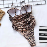 New Sexy High Cut Leopard Push Up Bra Cup One Piece Swimsuit Female Swimwear Women Bather Bandeau Bathing Suit Swim Lady V1654