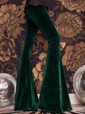 new European and American high-waisted slim shiny silver drape gold velvet bell-bottom casual pants