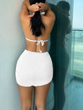 With Beach Sarong Bra Cup Wrinkled Bikini Female Swimsuit Women Swimwear Three-pieces Bikini Set Push Up Bathing Suit Swim Lady