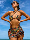 3 Pieces Bikini Set With Skirt  Tie Dye String Thong Bathing Suit Women Swimsuit Female  Swimwear Beach Wear Swim Lady Summer