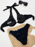 Ruffled Frilled Halter Underwired V-bar Bikini Women Swimsuit Female Swimwear Two-pieces Bikini Set Brazilian Bathing Suit Swim