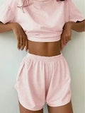 Women's Sleepwear Knitted Striped Pajamas Loose Short Sleeves Shorts Suit Fashion Exterior Loungewear Women