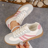 Korean Pink Striped Flat Shoes Women Spring Autumn Lace Up Platform Sneakers Woman Plus Size 42 Low Heel Casual Shoes Female