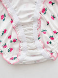 Sweet Floral Print Women Lingerie Set Bow Ruffle Trim Underwire Bra Comfy ladies Panties Daily Bra Set