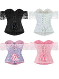 Corset's new retro lace fishbone body-shaping shirt with shoulder straps and bubble sleeves gathered to hold the sternum.
