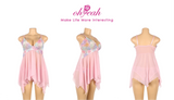 Pink Mesh Print Lace Sleep Dress for Women See Through Midi Nightgown with Panties Plus Size S-4XL